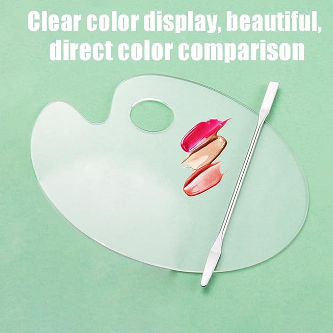 2 Pcs Acrylic Cosmetic Makeup Palette + 1 Pc Makeup Spatula, Makeup Mixing Tray Apply for Foundation Nail Art Beauty Salon Color Cream Liquid Mixing Art Palette