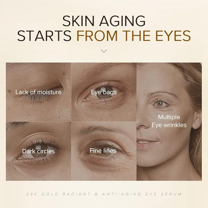 AKARY 24K Gold Eye Serum, Under-eye Firming Serum for Reduces Puffy Eyes, Dark Circles, Fine Lines, Under Eye Bags, Tightening, Hydrating Face Serum, Treatment for Skin Care with Nicotinamide and Vitamin E