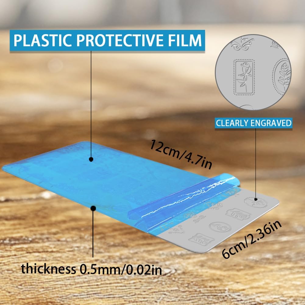 3Pcs Tulip Nail Stamping Plate Set Floral Irregular Geometric Frames Steel Nail Stamp Templates Clear Silicone Nails Stamping with Stamper Scraper for Manicure Printing