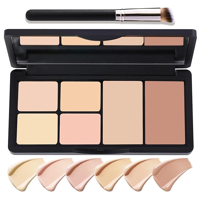 6 Colors Correcting Concealer Cream Contour Palette,Long Lasting Concealer Cream Makeup Palettes with Concealer Brush,Multi-purpose Contouring Liquid Foundation Makeup Kit