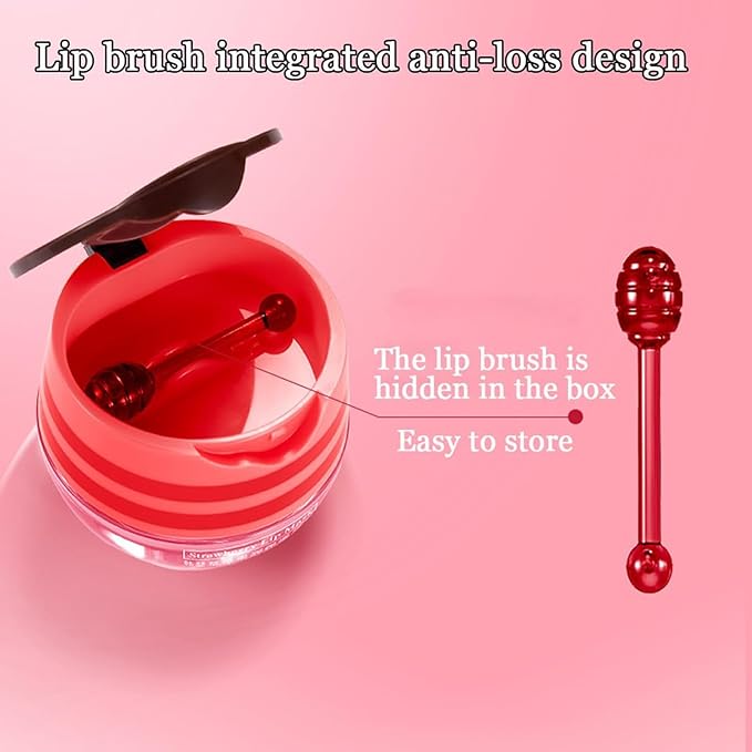 4 PCS Honey Lip Balm Pot, Honey & Strawberry Lip Sleeping Mask Vitamin E & Moisturizing Propolis Lip Balm with Stick, Prevention Dry and Cracked Lip Scrubs Exfoliator Lip Wrinkle