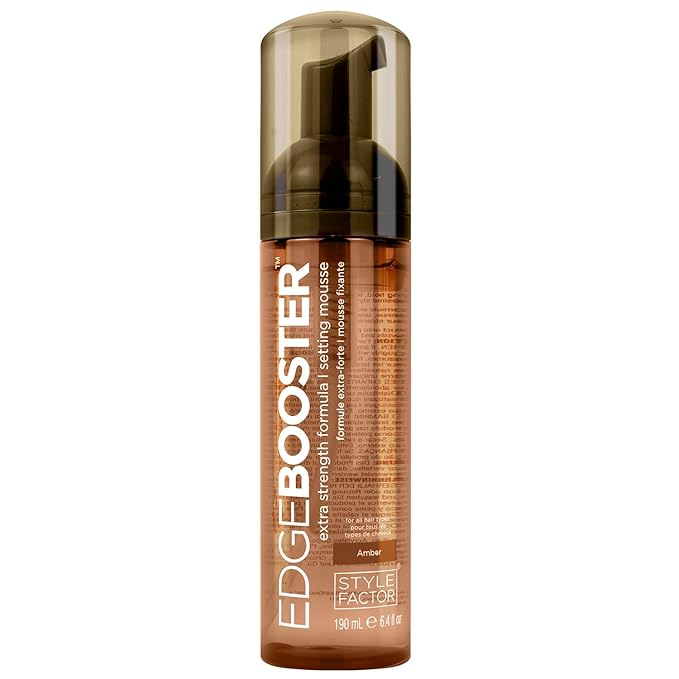 Style Factor EDGE BOOSTER Extra Strength Setting Mousse – Frizz Control, Extra Volume, and Conditioning – 6.4oz Amber Mousse for Curly Hair