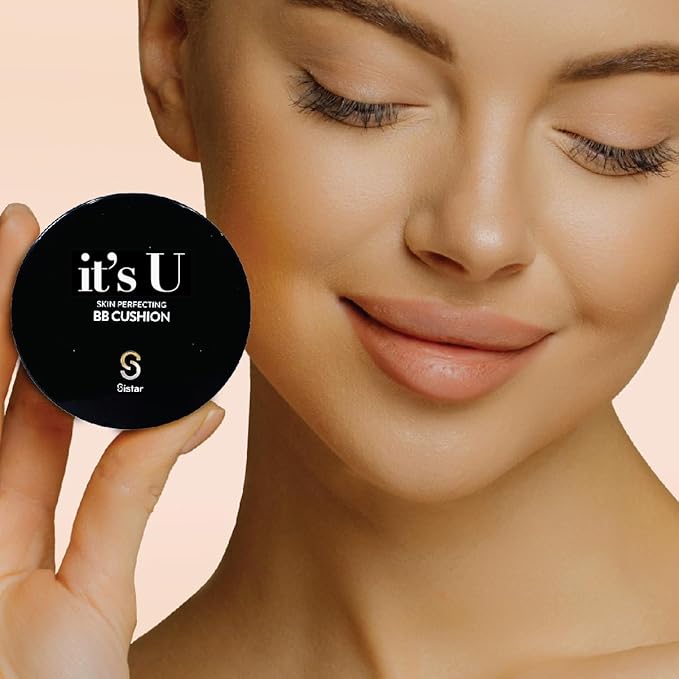 Sistar Skin Perfecting BB Cushion Full Coverage Long Lasting Natural Glow Foundation On The Go Case With Mirror (Tan)