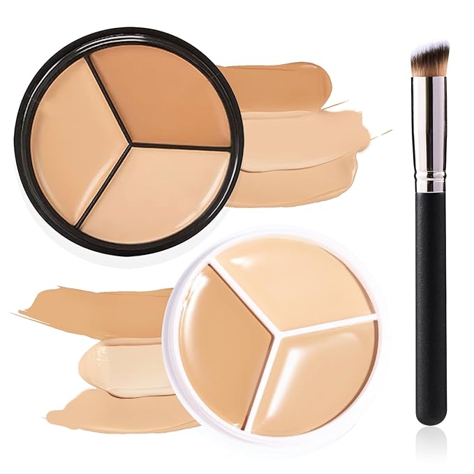3 Colors Correcting Concealer Makeup Cream Contour Palette,Cream Makeup Palette,Contouring Foundation Highlighting Concealer Palette with Bursh,Professional Concealer Foundation Palette for Women