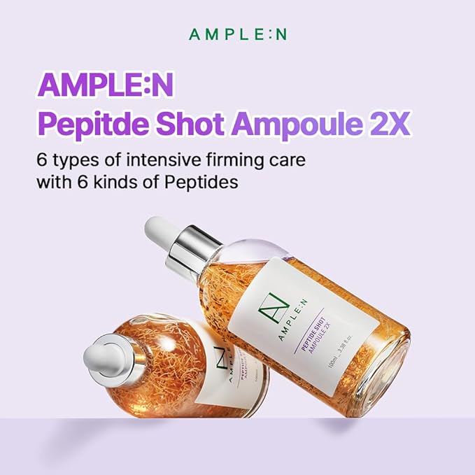 AMPLE:N Peptide Shot 2X Ampoule – Intensive Age Defying Concentrate Face Serum with Peptide Threads – Erasing Wrinkles and Improve Firmness – Lifting Sagging Skin – Plump, Repairs Skin, 3.38 fl.oz.