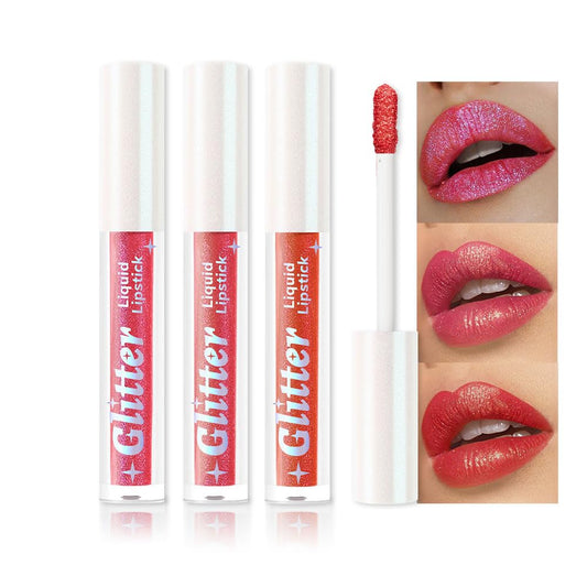 3Pcs Metallic Lipstick for Women,Lightweight Glitter Sparkling Liquid Lipsticks,Shimmer Lip Gloss Stain Long Lasting Waterproof Smudge Proof Non-Drying 24 Hour Full Coverage Lip Makeup,Vegan
