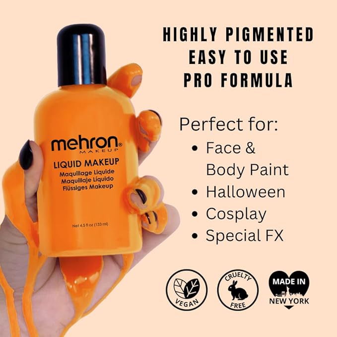 Mehron Makeup Liquid Makeup | Face Paint and Body Paint Perfect for Halloween, Cosplay I Air Brush Compatible 4.5 oz (133 ml) (Orange)