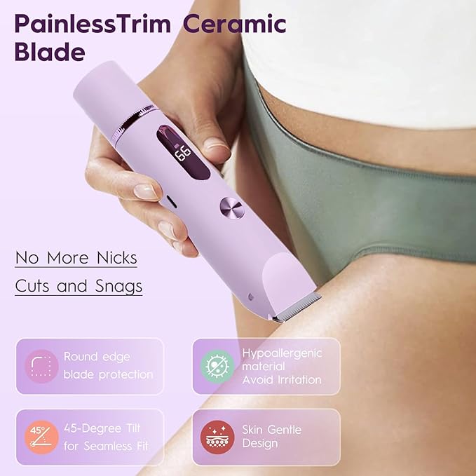 2025 Upgraded Dermave Bikini Shaver - 2 in 1 Bikini Trimmer for Women with LCD Display, Dual Head Cordless Electric Shaver, IPX7 Waterproof Wet/Dry Body Hair Trimmer for Face,Purple