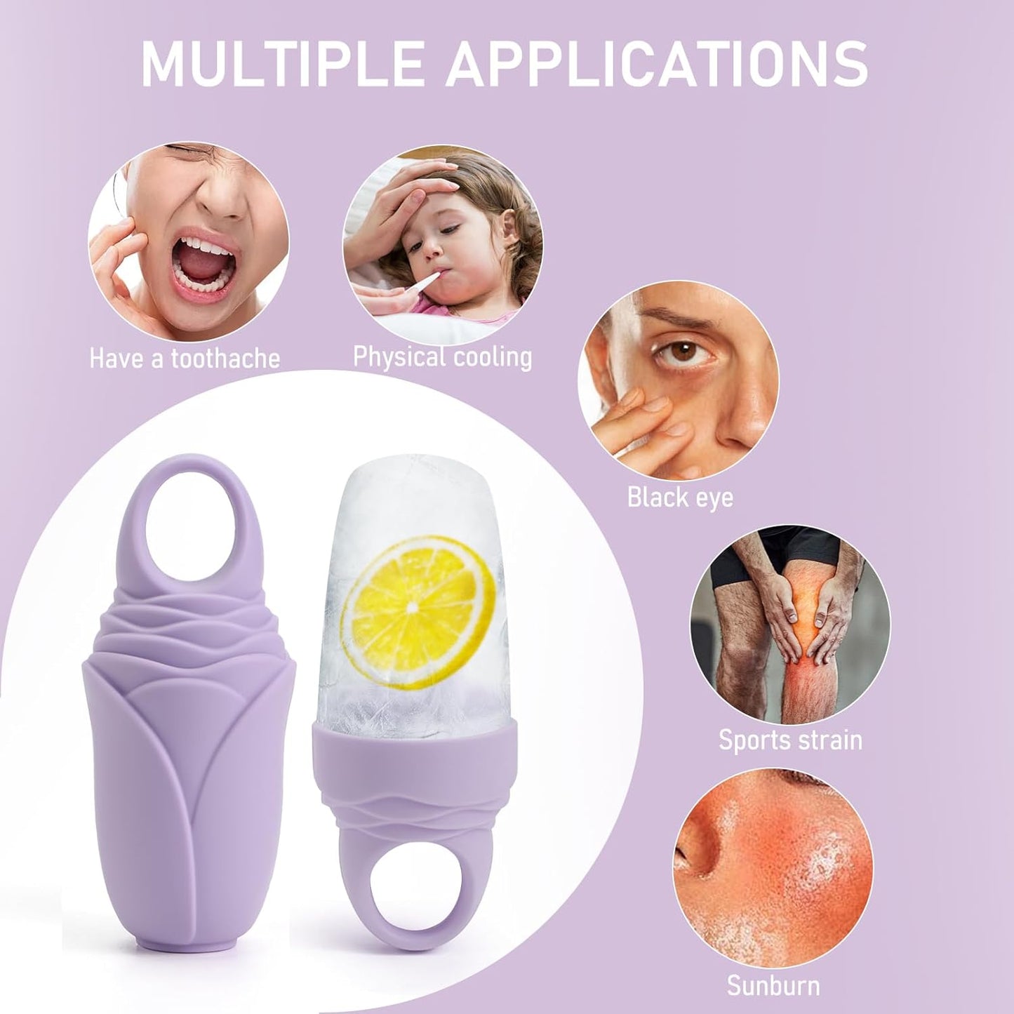 3 Pcs Facial Ice Roller Silicone Mold Reusable for Face Women and Eye Neck Cold Skin Care Tools Freezer De Puff Eye Bags Reduce Migraine Pain Purple