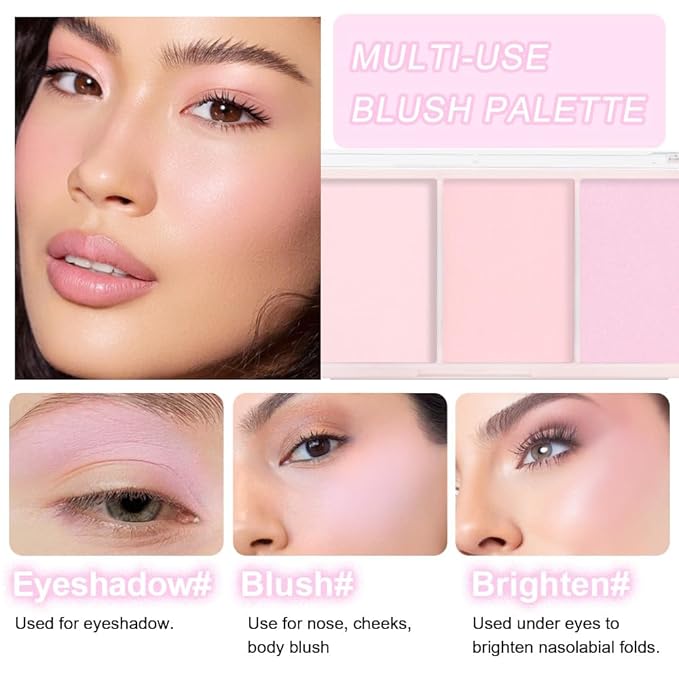 3 IN 1 Brown Nude Face Highlight Bronzer Powder Palette for Face Cheeks Contour Brightening, Buildable Matte Coverage Natural Makeup,Ultra Sculpt Nose Shadow Eyeshadow Primer-Pink