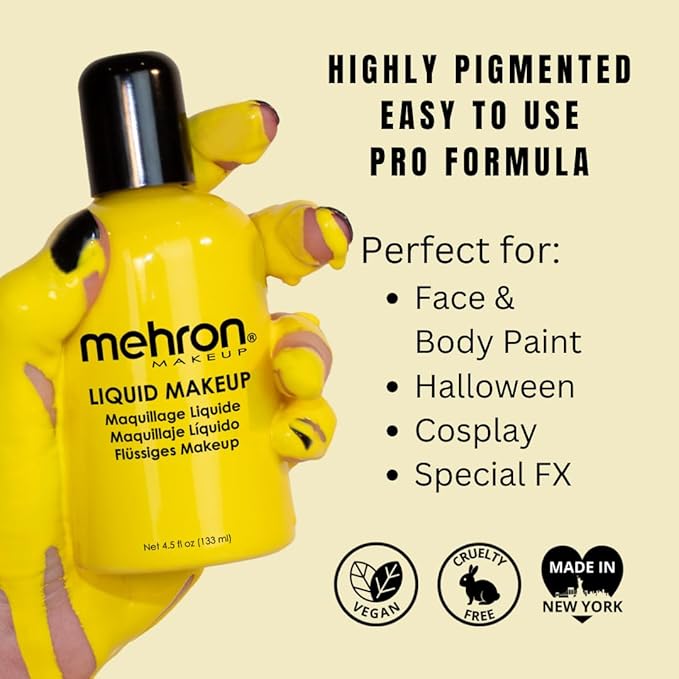 Mehron Makeup Liquid Makeup | Face Paint and Body Paint Perfect for Halloween, Cosplay I Air Brush Compatible 4.5 oz (133 ml) (Yellow)