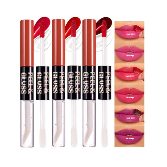 3Pcs Peel Off Lip Gloss Tattoo and Lip Oil, Lip Stain Peel Off Masque - Peel Off Lip Tint ,Long Lasting Waterproof Transfer-proof Lip Mask Lip Gloss Peel Off Lip Liner,Stay Lip Makeup 03#+04#+05#