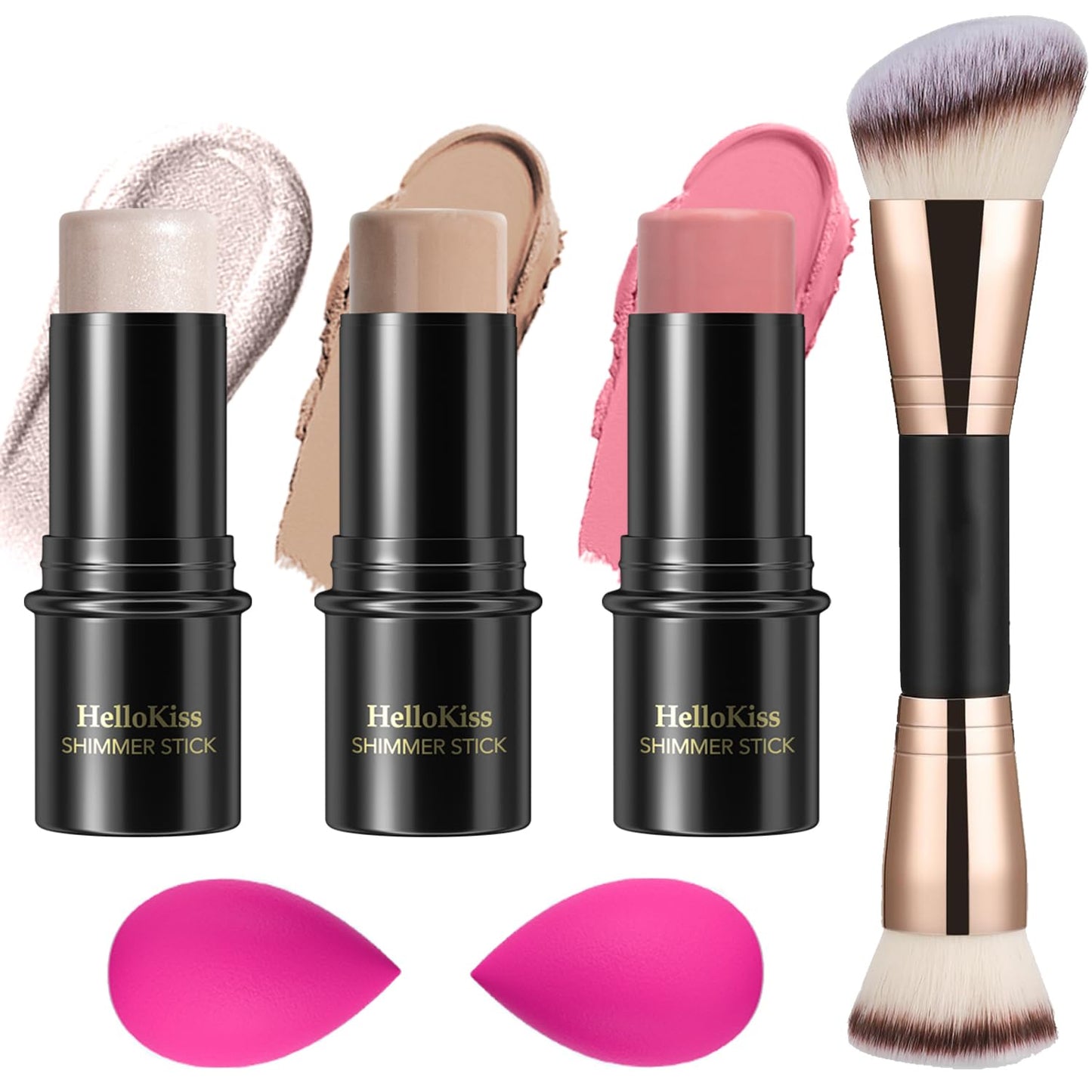 3 Pcs Cream Contour Stick Makeup Kit, Shades with Highlighter Stick, Blush Stick and Bronzer Contour Stick for Sculpt the Cheeks, Waterproof, Matte & Dewy Finish (Fair,#01+#08+#13)