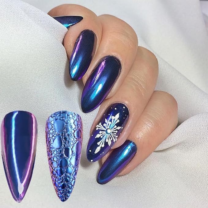 8Pcs Chameleon Chrome Nail Powder,Chrome Powder for Gel Nails Nail Chrome Powder Mirror Effect Holographic Aurora Iridescent Pearlescent Manicure(8 colors)