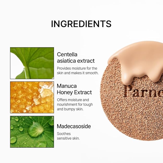 Parnell Cicamanu Serum Cushion 53N Ganache 0.52 fl oz | Hydrating Serum Foundation for Soothing, Pore Blurring & Radiant Glass Skin | Lightweight Korean Cushion for Sensitive Skin | K-Beauty