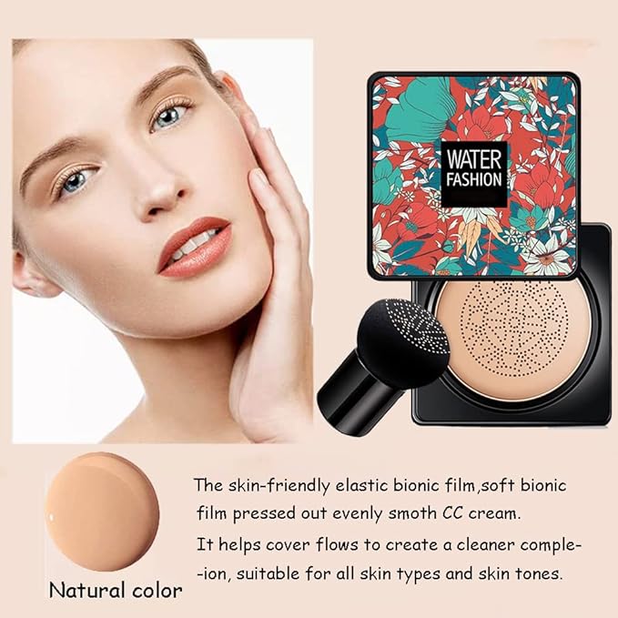 Air Cushion CC Cream Mushroom Head Foundation Air Cushion BB Cream Concealer Moisturizing Brighten Makeup Long Lasting Waterproof-Natural 1Pack