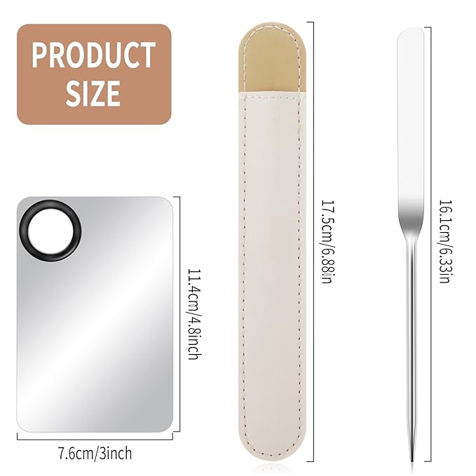 2 in-1 Set Make up Mixing Palette, Foundation Mixing Palette Stainless Steel Makeup Palette with Makeup Spatula for Professional Cosmetic Artist Make up Palette for Mixing Foundation Nail-Art