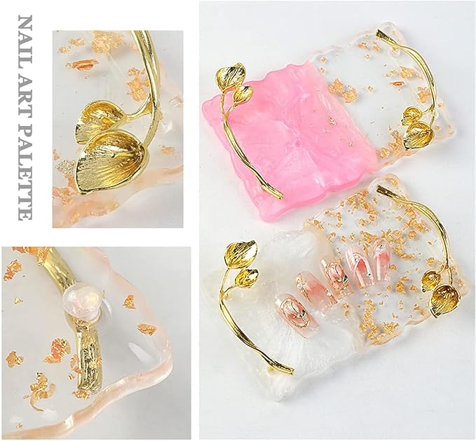 2023 Retro Nail Art Palette, Nail Painting Mixed Color Palette with Leaves Handle, Nail Holder Gel Color Makeup Display Board Pallet (White)