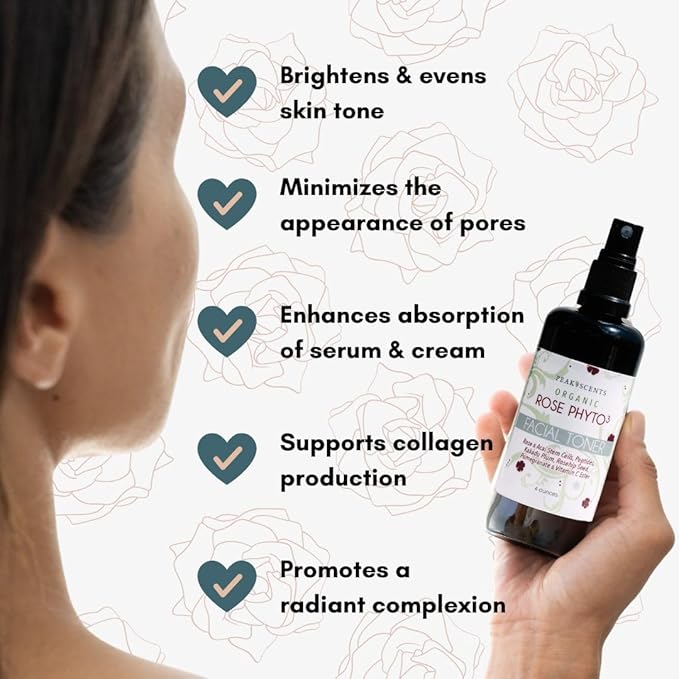 Organic Phyto³ Rose Water Facial Toner Spray - Pure Rosewater for Face, with Acaí and Herbal Extracts - Eco-Friendly and Vegan - Hydrating Rose Water Organic Face Spray (4 oz)