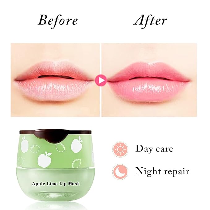 2 PCS Bee Lip Balm Honey Pot, Honey & Apple Lime Sleeping Lip Mask Overnight, Hydrating Prevention Dry and Cracked Lip Scrub, Reduces Lip Lines, Brightening Lip Color