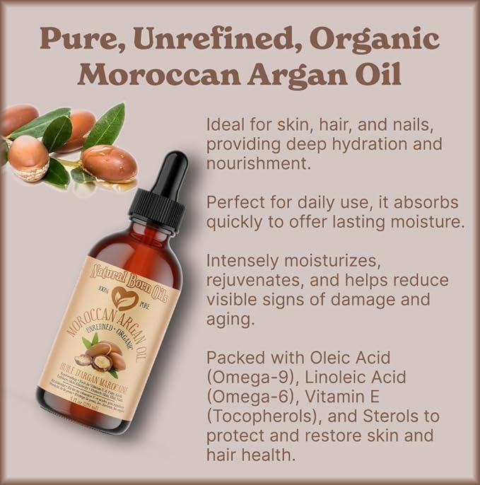 8oz Moroccan Argan Oil, 100% Pure and Natural, Cold-pressed, Organic – Works Magic on Your Skin and Hair - Includes Pump & Flip Cap