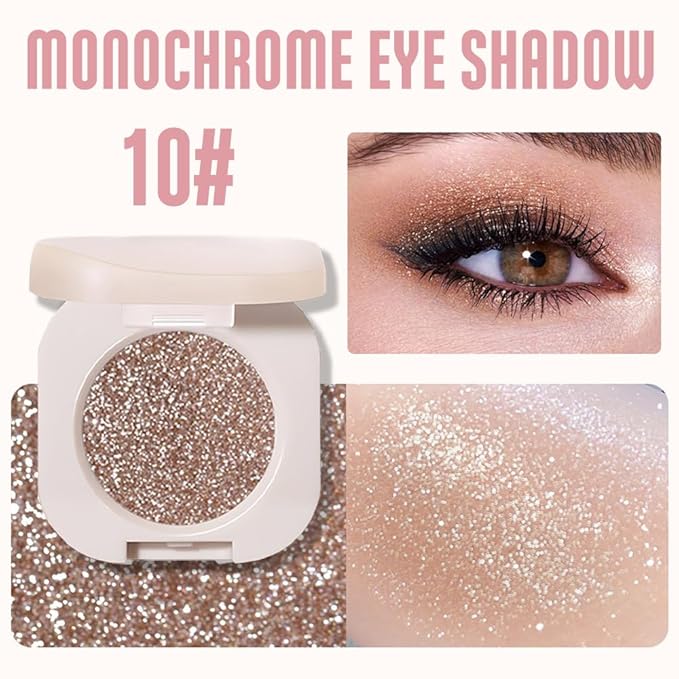 Monochrome Glitter Eyeshadow - Nude Gold Brown Shimmer Eye Shadow, Talc-Free, Paraben-Free, Cruelty-Free, Long-Lasting Single Eyeshadow Palette for Everyday & Special Occasions 10#