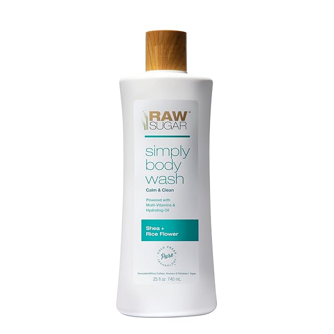 RAW SUGAR Simply Body Wash - shea + Rice Flower, Moisturizing & Soothing Bath & Shower Gel, Sulfate-Free, Paraben-Free & Vegan (25 Fl Oz, Pack of 1)