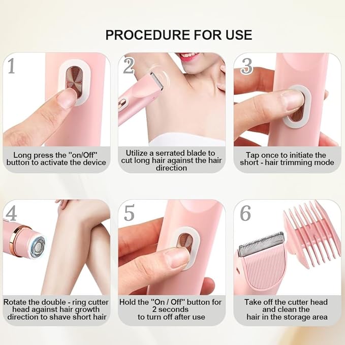 2 in 1 Womens Body Shaver,2025 Glow Aura Electric Razor, Dual Head Shaver Women, Electric Razor for Womens Legs, IPX7 Waterproof Wet & Dry Use Body Intimate Areas,Pink