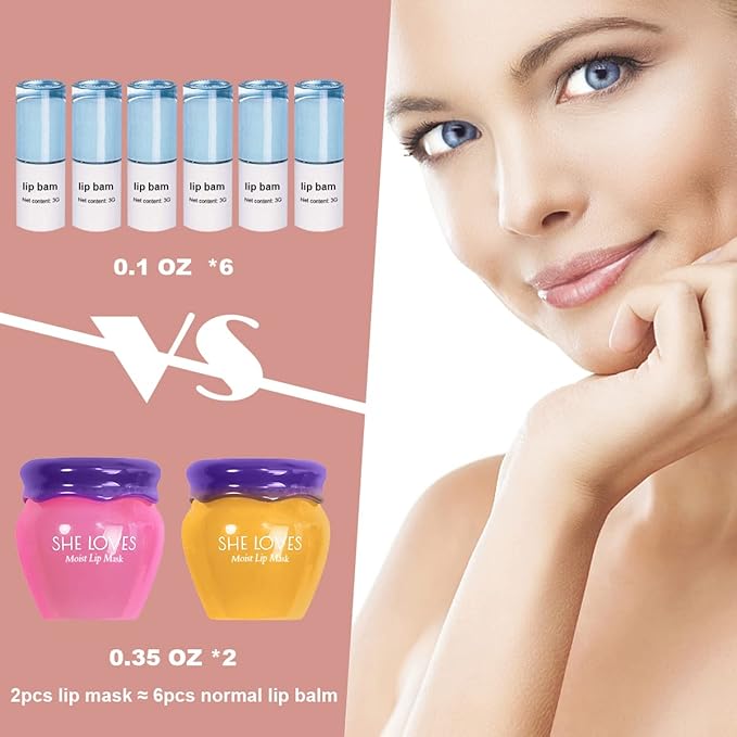 2PCS Lip Mask Overnight, Honey&Sakura Day and Night Repair Sleeping Lip Balm, Fade Lip Lines Bee Balm, Hydrating &Prevention Dry and Crack Lip Scrubs Exfoliator