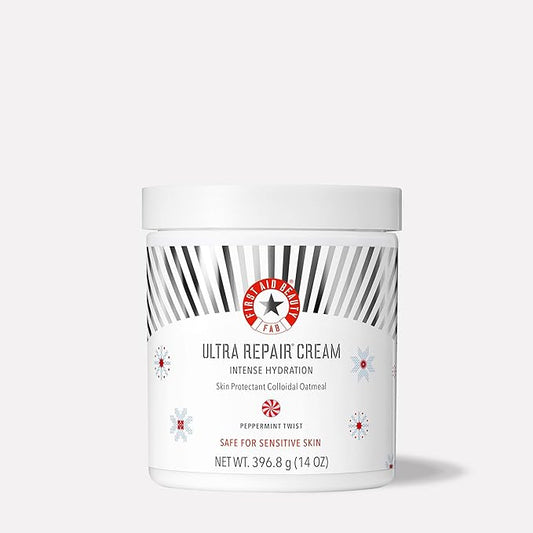 First Aid Beauty - Ultra Repair Cream, Intense Hydration Whipped Colloidal Oatmeal, Clinically Proven to Strengthen Skin Barrier & Help Relieve Eczema, Face & Body Moisturizer, 14oz Peppermint Twist