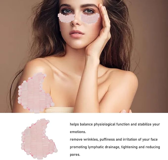 2Pcs Jade Eye Mask, Jadestone Eye Patch, Rose Quartz Anti Aging Eye Pad Sleep Eye Pad to Eliminate Wrinkles, Puffiness & Irritation (Reusable)