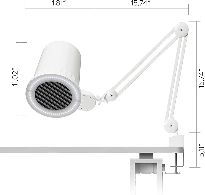 4BLANC® Alize Original Vacuum Nail Dust Collector for Pedicure with Built-in Dimmable LED Lamp, Certified HEPA 11 Medical Grade Replaceable Filter, and Universal Table Mount