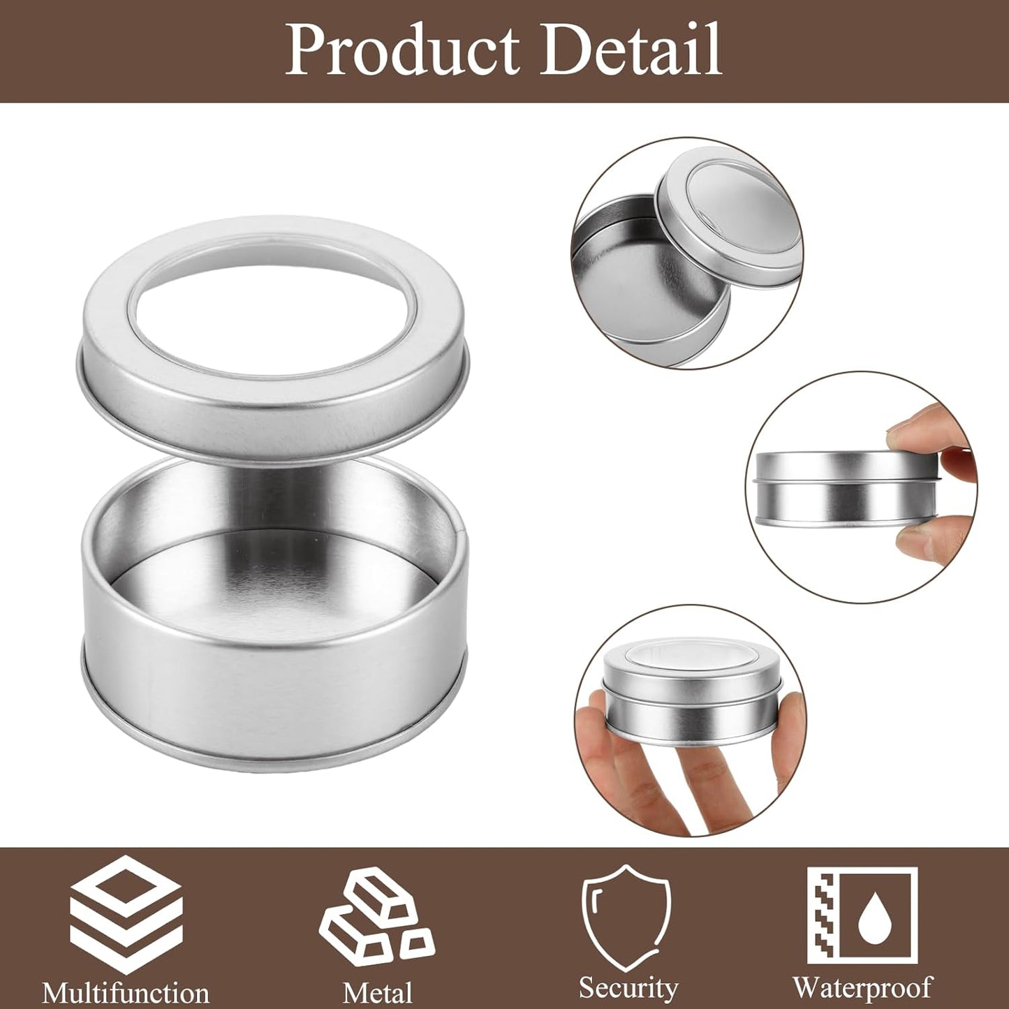 50Pcs 2 Oz Metal Tin Cans, Round Empty Containers with Clear Top, Salve Tins Containers With Lids for Candles Salve Cosmetic Candies Food Storage