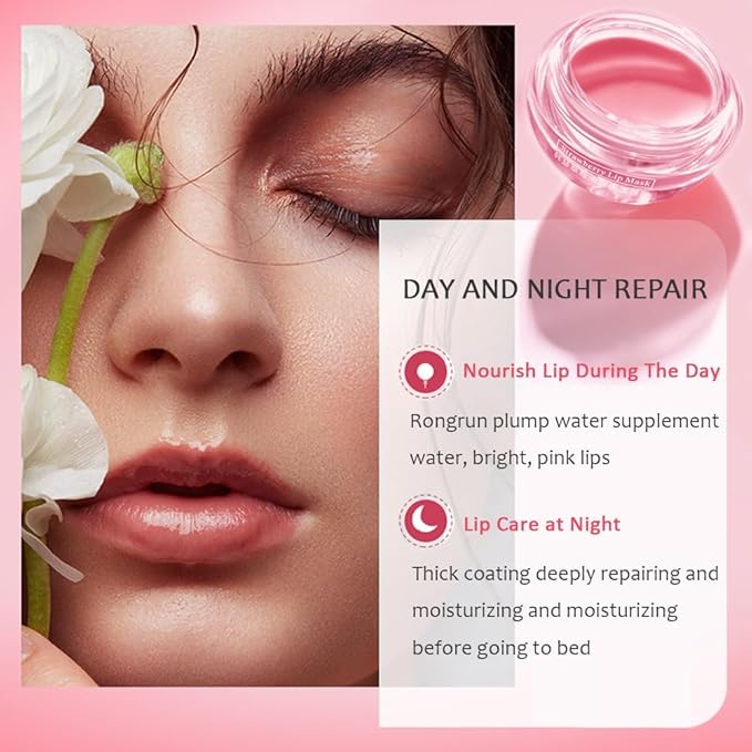 2PCS Strawberry Pot Lip Balm with Brush,Lip Exfoliating Balm Sleeping Lip Mask,Hydrating Prevention Dry and Cracked Lip Scrubs Exfoliato Lip Sleeping Mask Reduces Lip Lines Lip Care Products
