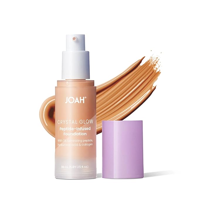 JOAH Crystal Glow Peptide-Infused Foundation, 2-in-1 Multitasking Korean Makeup with Blurring Face Primer, Luminizer, Hydration & Skin Defense for a Flawless Finish, 1.01 Oz, Light Medium Neutral