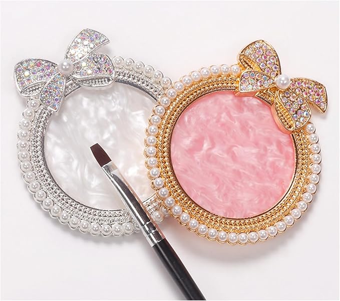 4Pcs Resin Nail Art Plalette Nail Polish Mixing Plate Gel Palette Manicure Tool for Nail Art Display (Pink Silver)