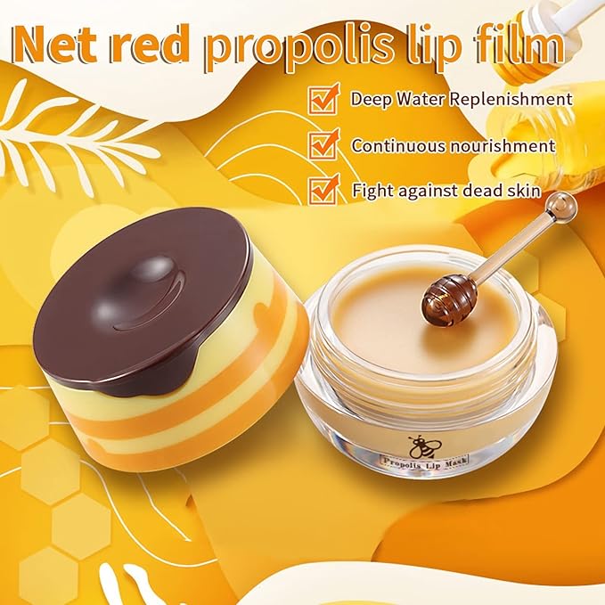 2 Pack Nourishing Lip Balm Honey Pot, Moisturizing Honey & Strawberry Propolis Lip Mask, Hydrating & Prevention Dry and Cracked Lip Scrubs Exfoliator Lip Sleeping Mask Reduces Lip Lines
