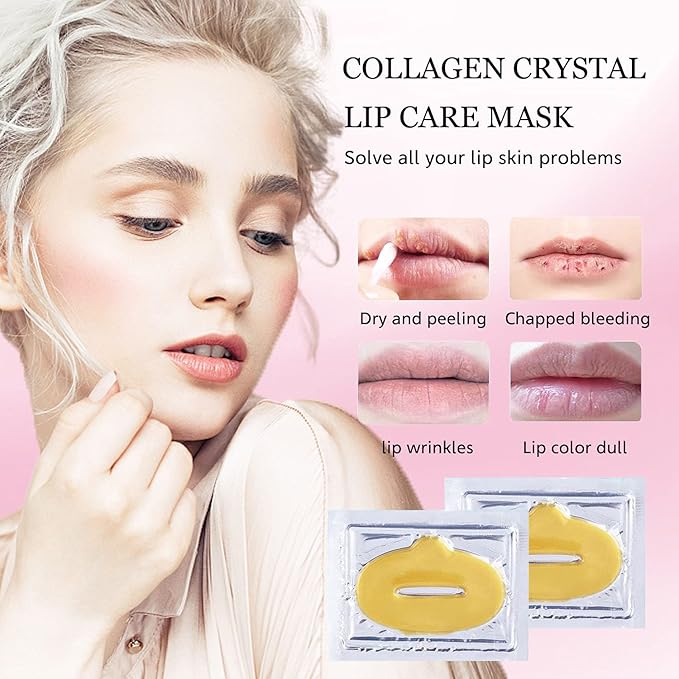 30 pieces of Moisturizing Collagen Crystal Lip Mask - Anti-Ageing & Anti Chapped, Reduce lip Wrinkles, Fade Lip Color, Make Skin Smooth And Firm Collagen Lip Pieces (Gold)