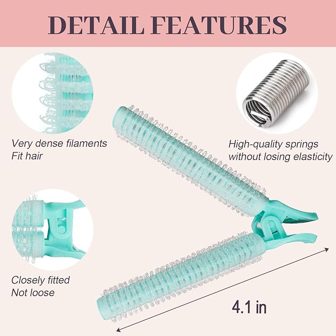 4PCS Volumizing Hair Clips for Root Lift & Volume - Instant Bangs Roller Clips for Effortless Curls & Lift - Velcro Rollers For Hair - Hair Rollers For Women - Cyan
