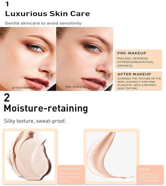Mattte Liquid Concealer Foundation, Silky Foundation Mist Makeup, Breathable Blendable Lasting Formula, Moisturizing Repairing Makeup Primer, Flawless Coverage for Smooth Creamy Nude Finish (#03)