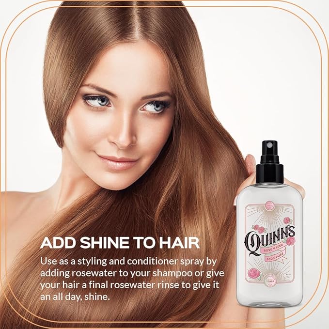 Quinn’s Rose Water - Hydrating Facial Toner Spray, Rosewater for Hair, Skin & Face Mist, 8 Ounce