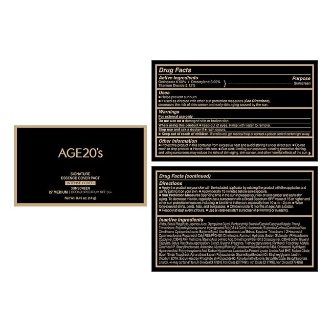 AGE20'S Signature Essence Pact SPF 50+ | Pack of 1 | 27 Medium | Cream Foundation, Dewy Finish, Natural Coverage | Korean Cushion Foundation