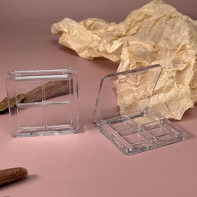 2PCS Empty Eyeshadow Palette 4 Grids Plastic Eye Make Up Container Palette Refillable Small Makeup Palette Lipstick Compact Containers Cosmetic Sample Storage Cases