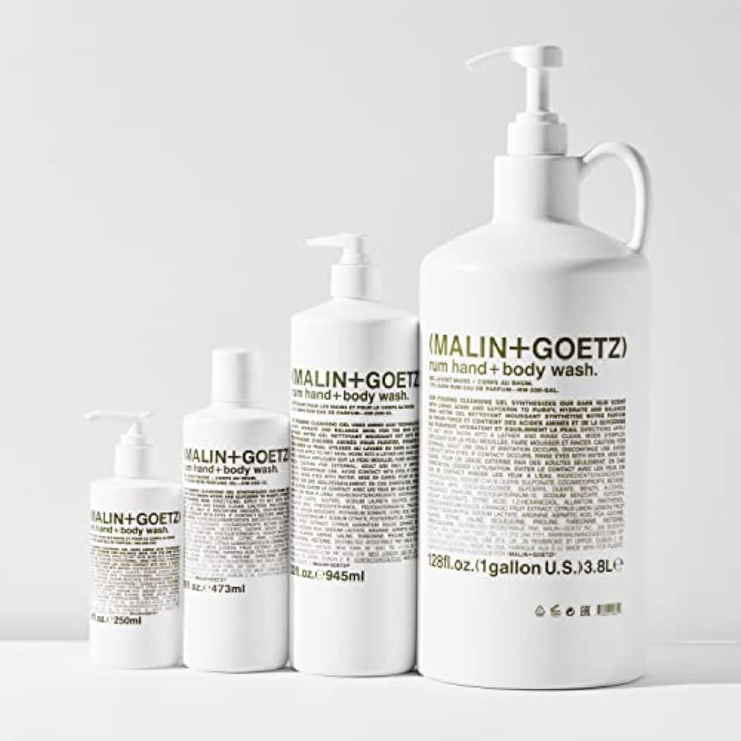 MALIN+GOETZ Rum Hand + Body Wash, 128 Fl. Oz. – Allows Up to 15 Refills, Natural Cleansing, Purifying & Hydrating for Women & Men, For All Skin Types, No Stripping or Drying, Cruelty-Free & Vegan