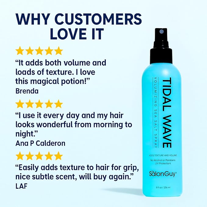 THESALONGUY Tidal Wave Sea Salt Spray – Texturizing & Volumizing Hair Spray for Beach Waves, Natural Texture & Lift – Styling Spray for Men & Women, 8 oz