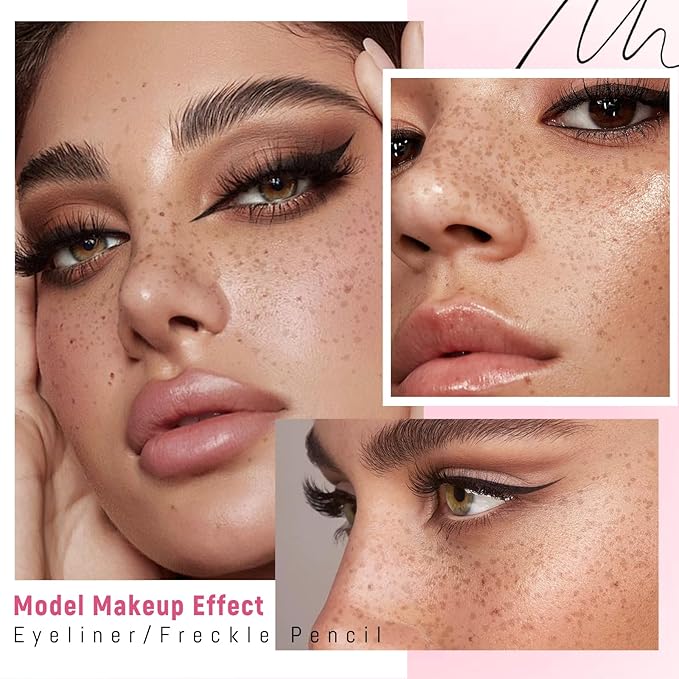2pcs Freckle Stamp Pen with Eyeliner for Natural Lifelike Faux Freckle 2 in 1 Fake Freckles Stain Marker Pen for Waterproof Long Wear Sunkiss Makeup #Light Brown&Black