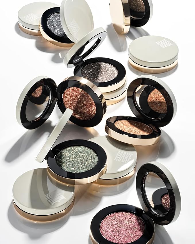 MAKE Beauty Multi-Chromatic Eye Shadow. Metal Reflecting Luminous Foil Finish Creamy, Buildable, Dimensional Long-wear, Crease-proof Powder Eyeshadow, Multichrome Shade - Onyx, Slate Grey
