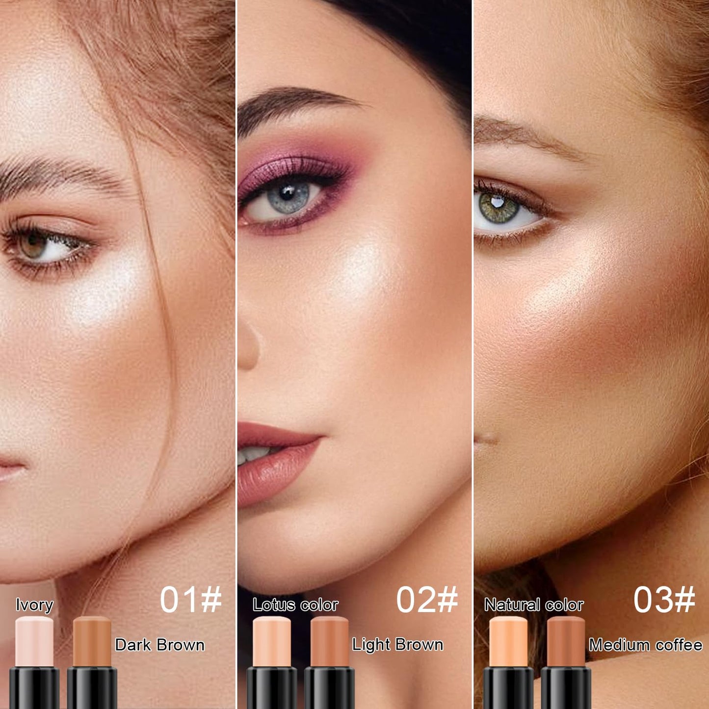 6 Colors Cream Contour Stick Makeup Kit,Shades with Highlighter and Blush Bronzer Contour Stick for Sculpt the Cheeks,Long Lasting,Waterproof,Matte & Dewy Finish for Woman (SET B)