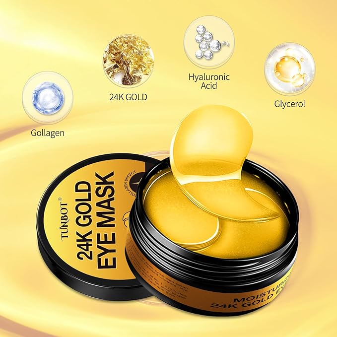 24K Gold Eye Mask - 60 Pieces, Collagen Hyaluronic Acid Eye Mask, Anti-aging, Remove Dark Circles, Puffiness and Wrinkles, Refreshes Skin, Suitable for Both Men and Women
