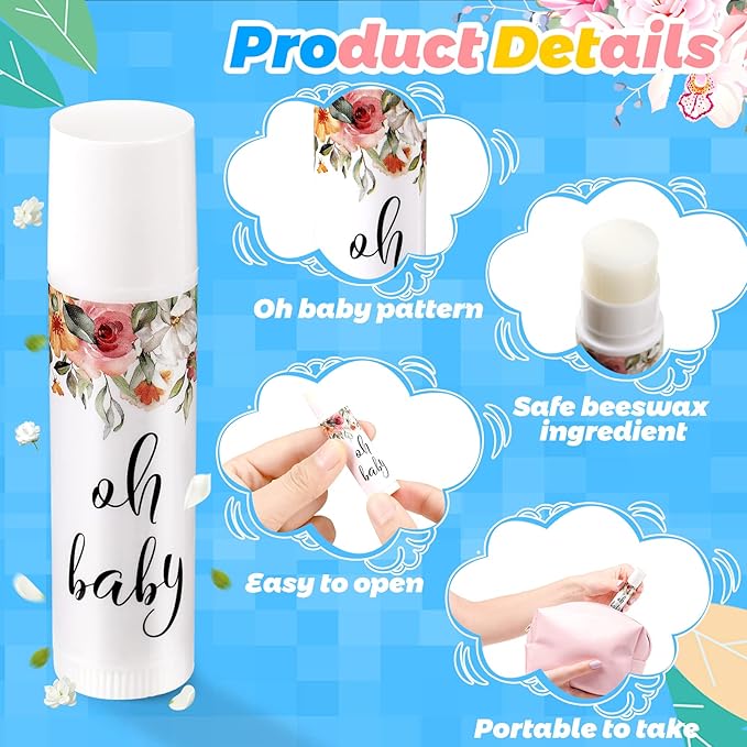 40 Pieces Lip Balm Bulk Baby Shower Jasmine Lip Balm Favors Floral Moisturizing Lip Balm for Women Children Men Girl kids Gender Reveal Favors Gift Baskets (Flower)